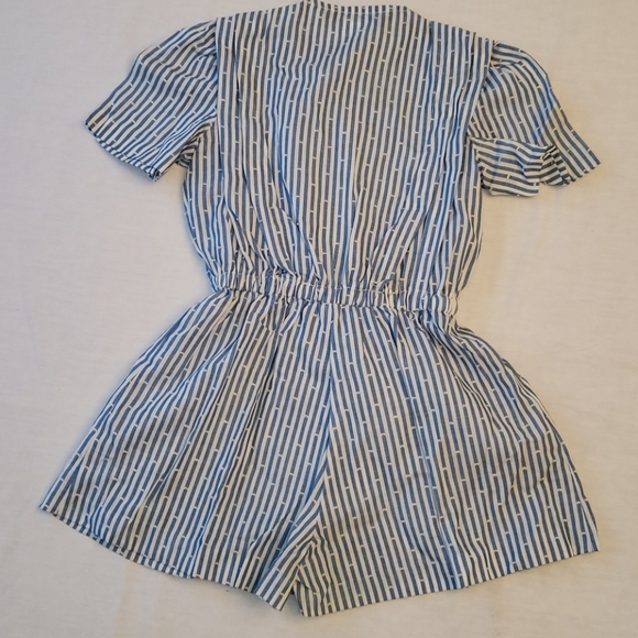 EUC Vintage Boys Blue and White Stripe Romper Sz 6 - Picture 4 of 7